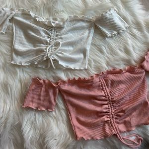 Set of 2 off the shoulder crop tops